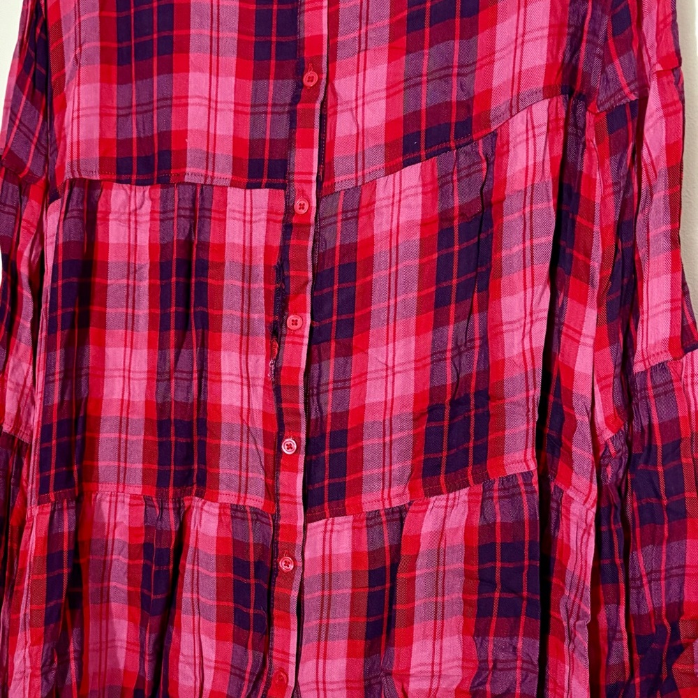 Plaid Pink and Red Women's Top - Picture 2 of 3
